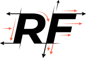 Logotipo RF — flechas en todas las direcciones